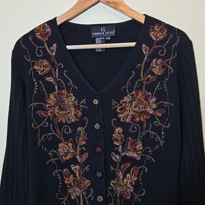 Vintage Carole Little Floral Embroidered Wool Blend Sweater Dress Petite Medium